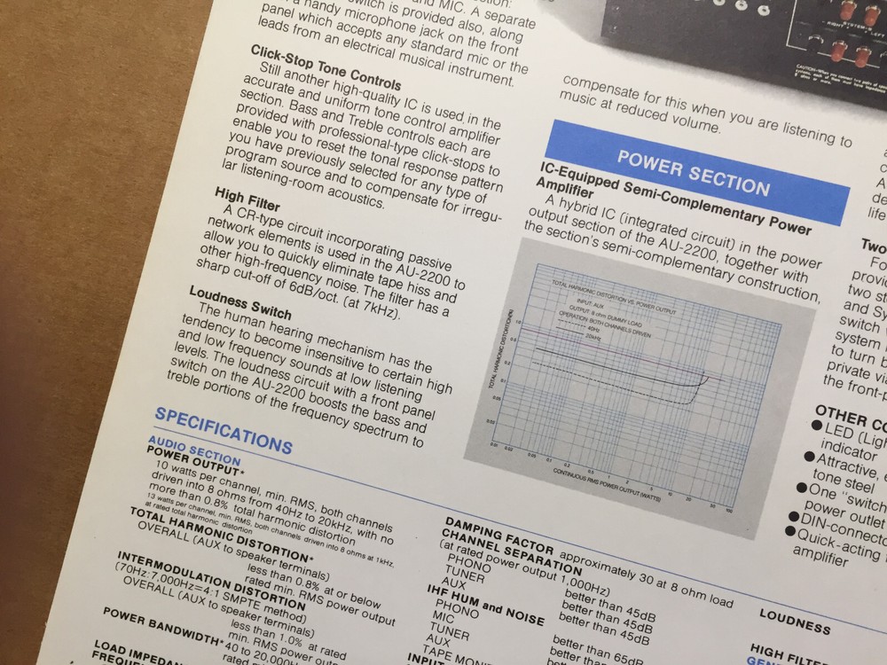 Vtg Sansui Catalog Insert ~ AU220 Amplifier Spec Sheet ~ Original Brochure