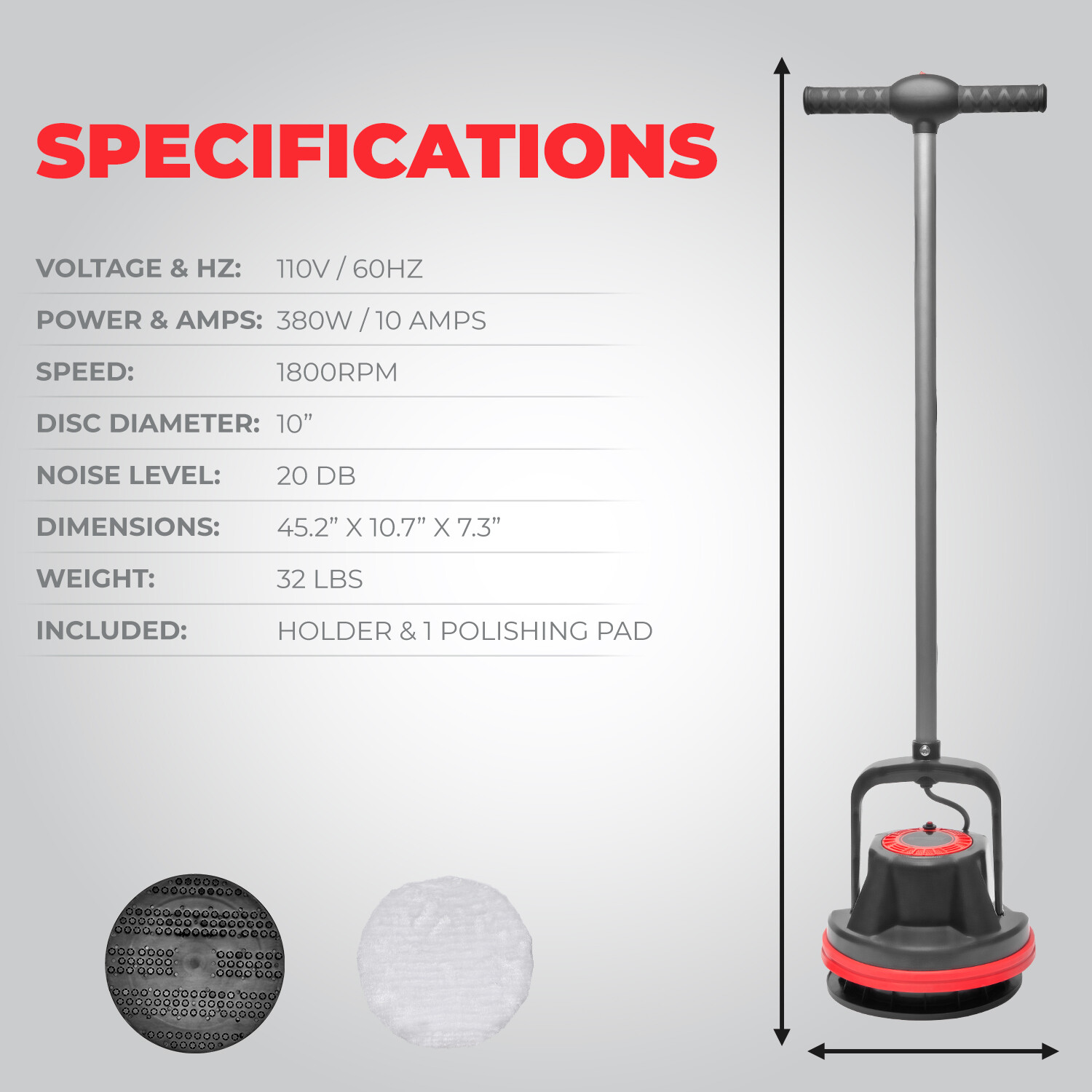 XtremepowerUS 10" Multi-Purpose Floor Polisher Cleaner Machine, 39-ft Power Cord