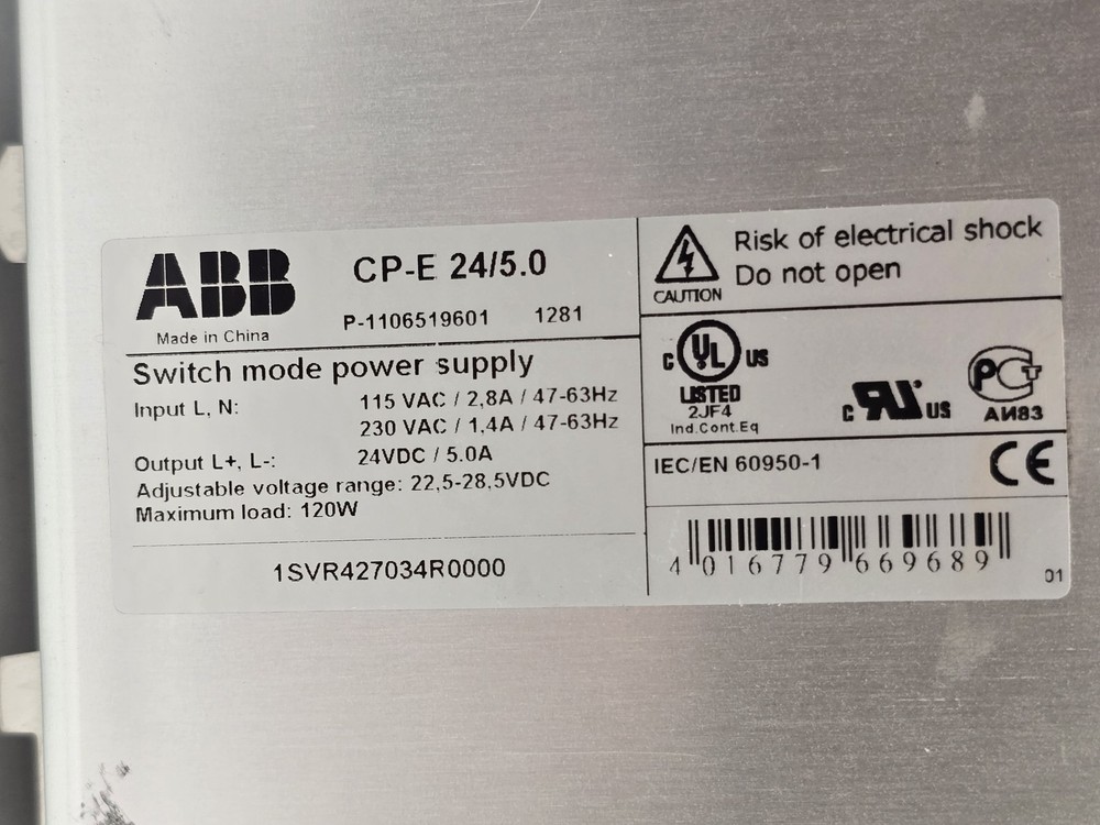 ABB CP-E 24/5.0 Switch Mode Power Supply 24VDC 115-230V