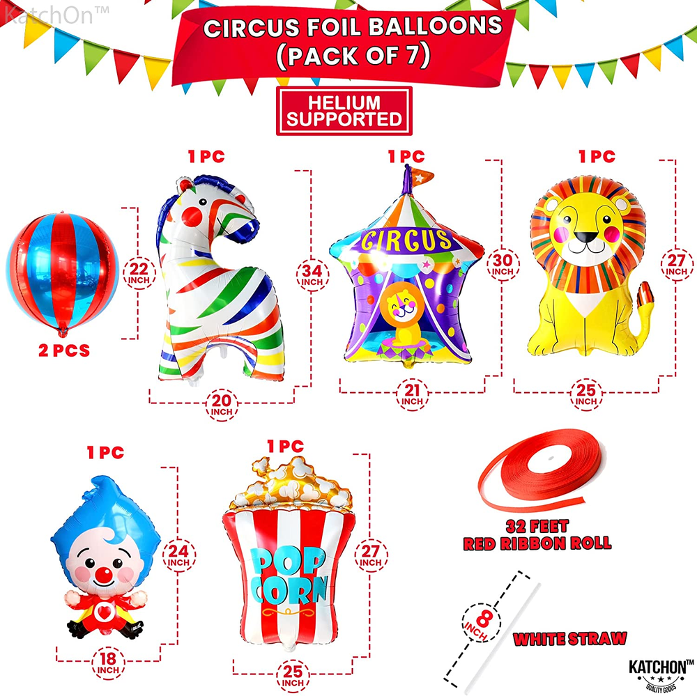 Circus Balloons for Carnival Theme Party Decorations, 7 Count, Perfect for