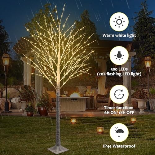 500 LED Lighted Birch Tree with Twinkle Lights, LED Birch Tree with Timer 6FT