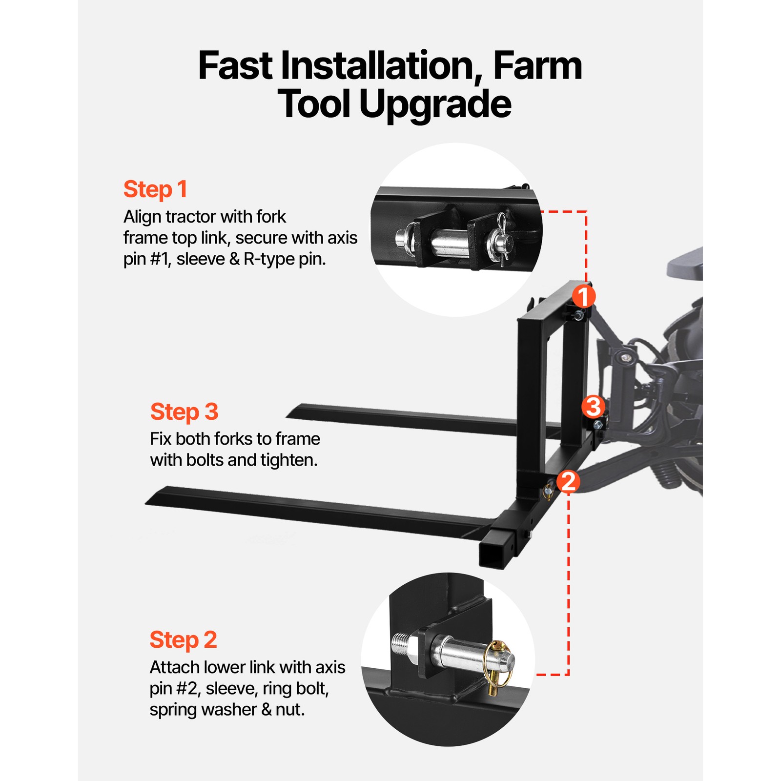 Uimoso 3-Point Hitch Pallet Fork 1500 lbs, 50" Forks for Category 1 Tractors