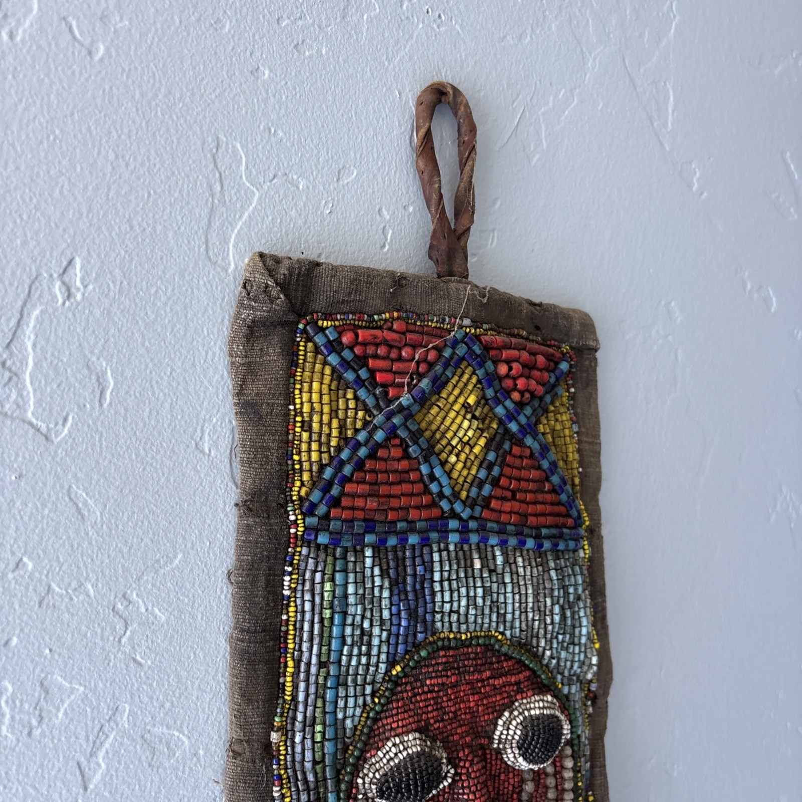 Yoruba Diviners Beaded Sash Nigeria Raised Beadwork Lizards Hanging Art 56” Vtg