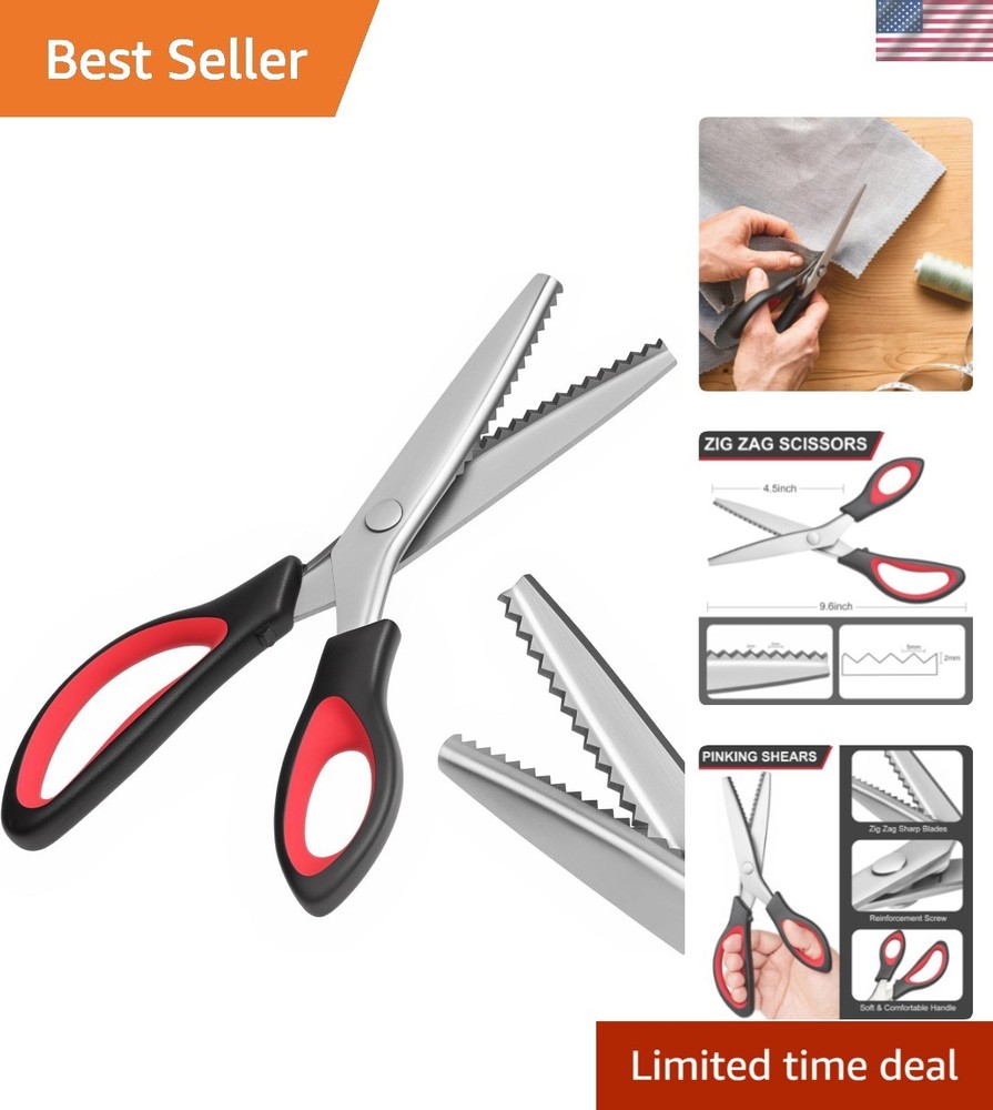 Professional 9” Pinking Shears - Art Deco Zigzag Scissors for No-Fray Edging
