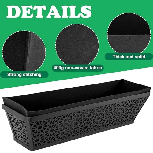 Pcs 30 Inch Fabric Plant Window Box Liners-Rectangular Non-Woven 4 30in-black