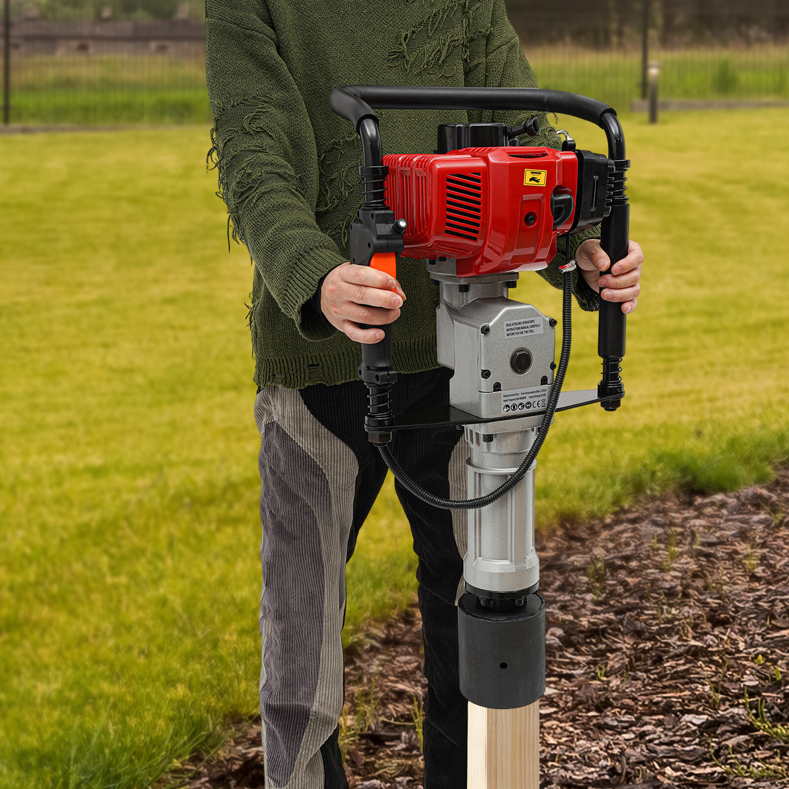 52CC 2.3HP Gas Powered T Post Driver Fence Pile Driver Pounder Toolkit w/3 Heads