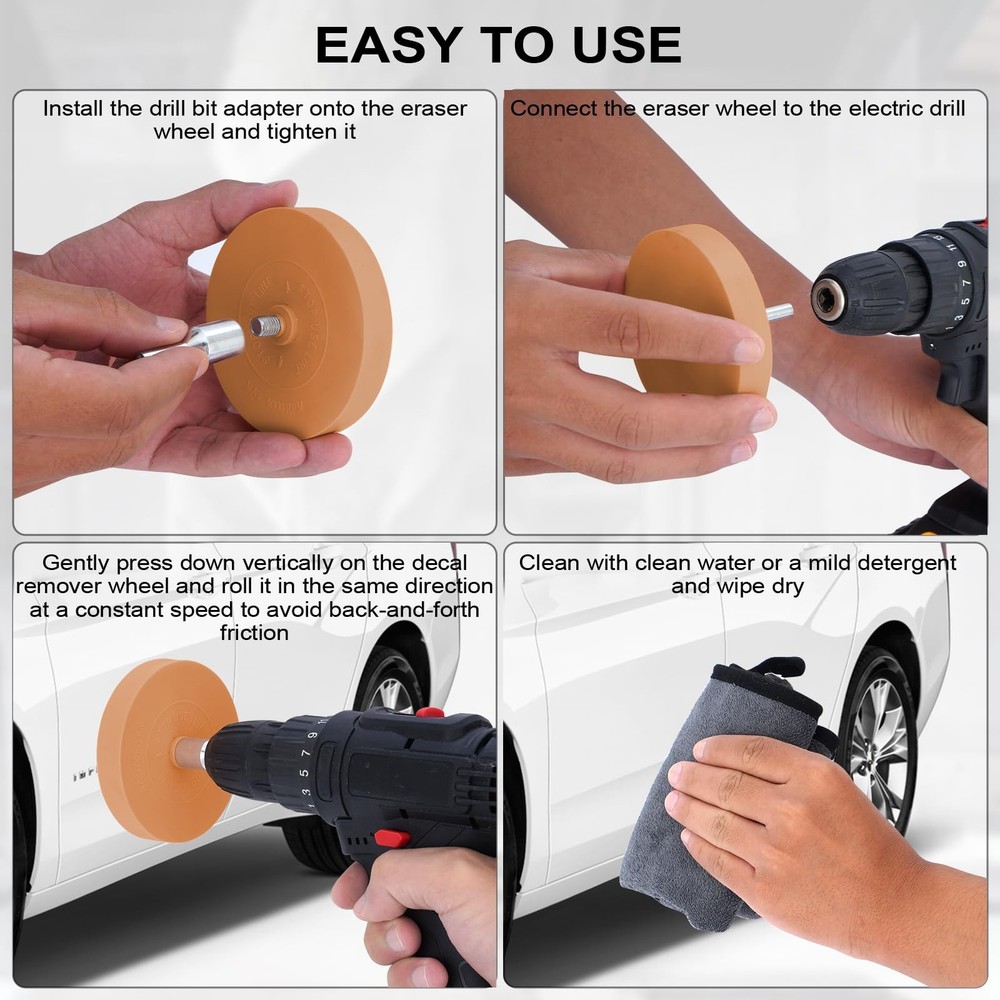 Eraser Wheel for Drill - 4 Pack Rubber Wheel Decal Remover Kit with Solid &