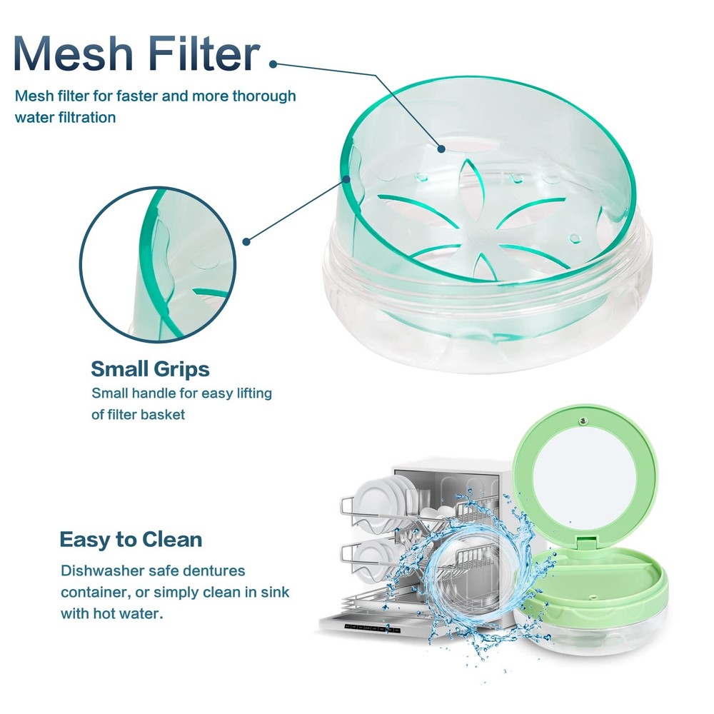 Uouovo Denture case Retainer Case, Leak Proof Cup, Bath Green