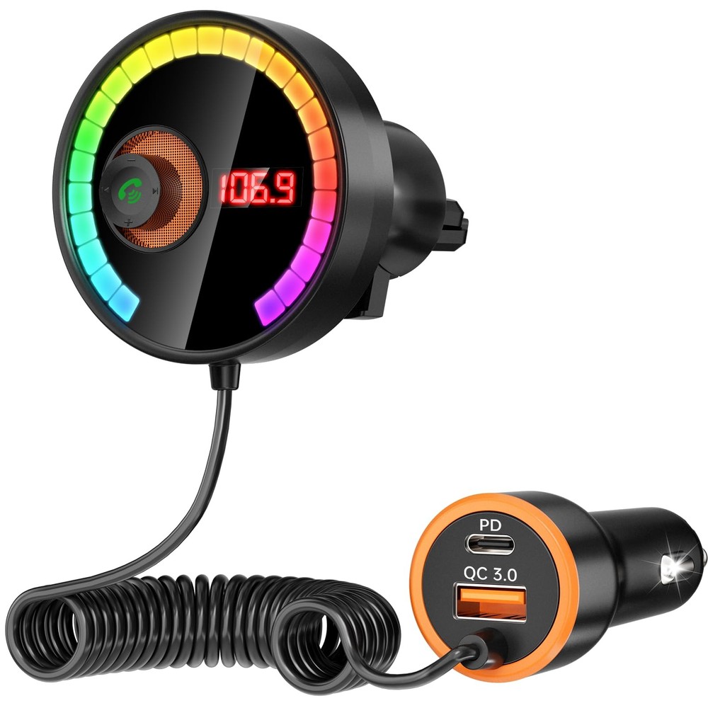 Bluetooth Car FM Transmitter QC3.0 Fast Charge LED HiFi Bass USB TF Handsfree
