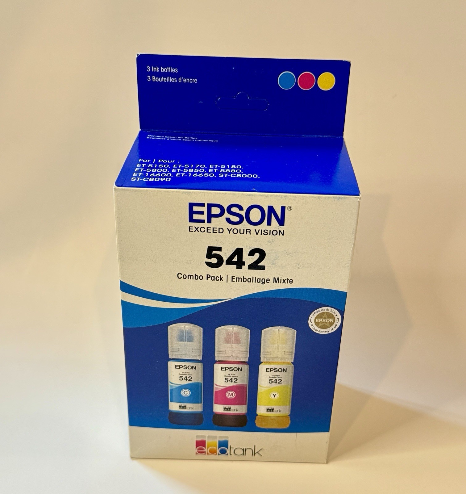 Genuine Epson 542 Ink Bottle 3 Pack for ET-5150 ET-5850 ET-16500 ST-C8000 NEW US