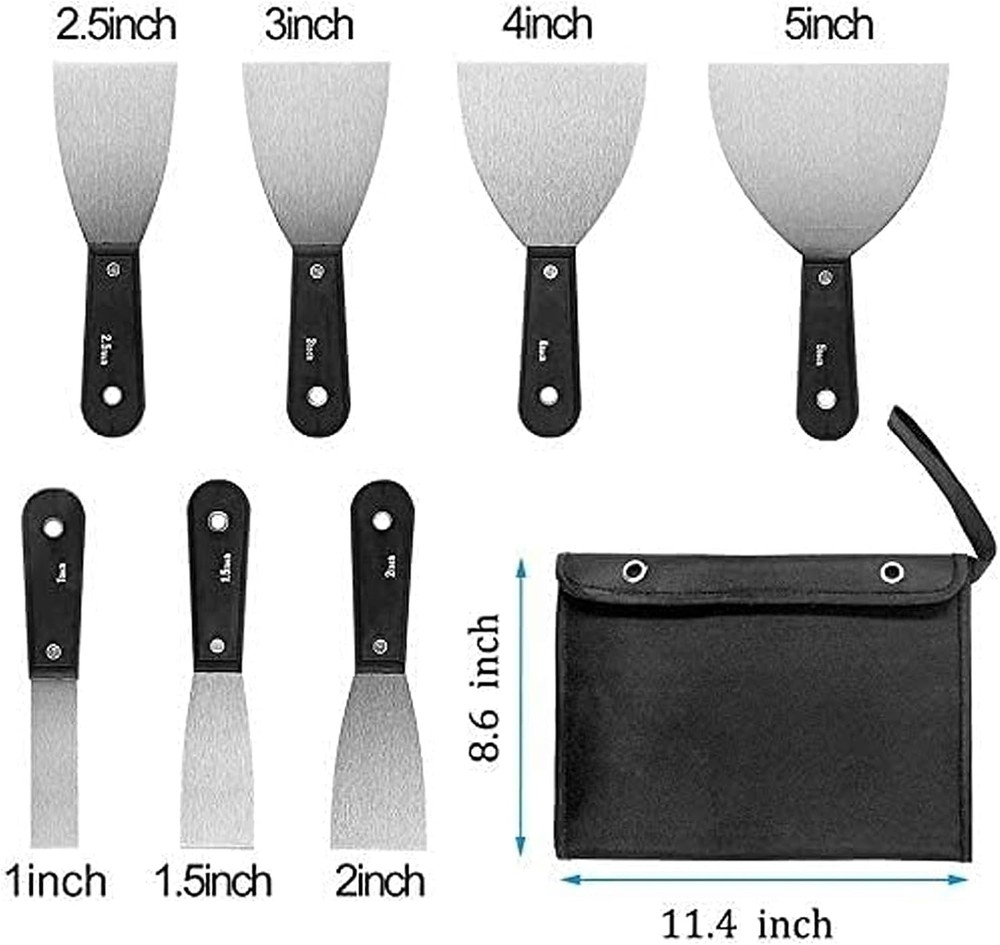 7PCS Drywall Paint Scraper Tools withStorage Bag,Spackle Drywall Putty Knife Set