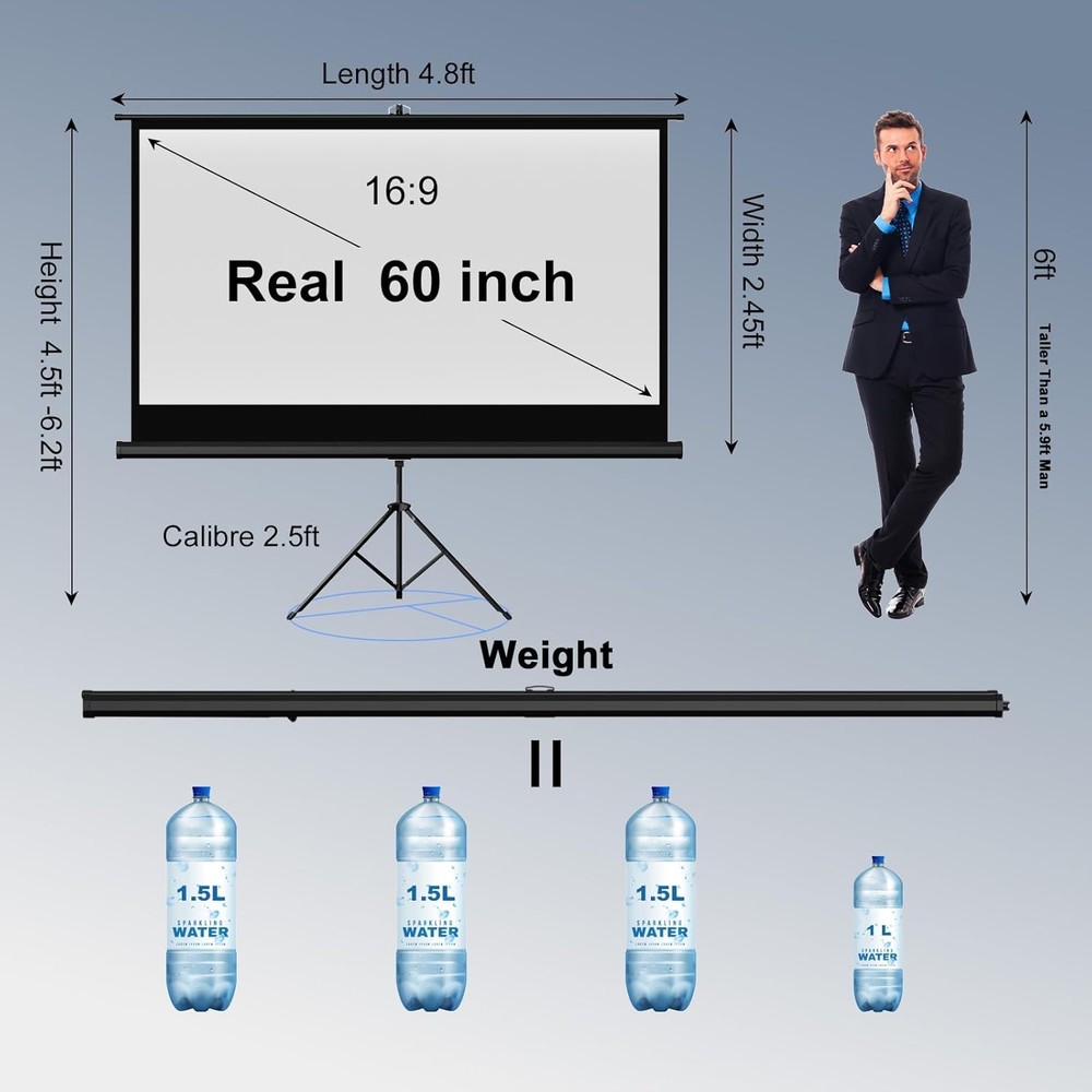 Outdoor Projector Screen with Stand Tripod, Indoor Pull Up Portable...