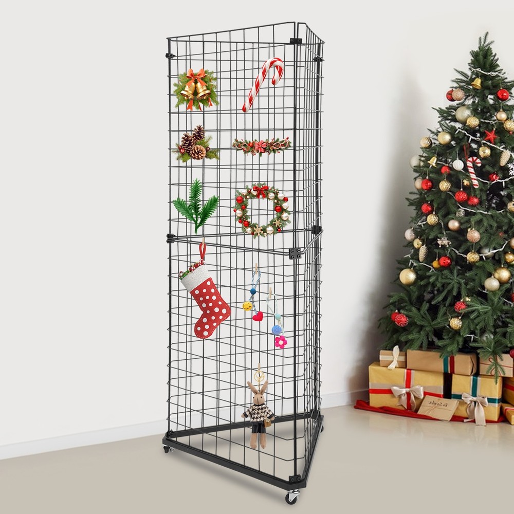 Wire Grid Panel Tower Triangle Display Stand Black Display Rack Corner Shelf