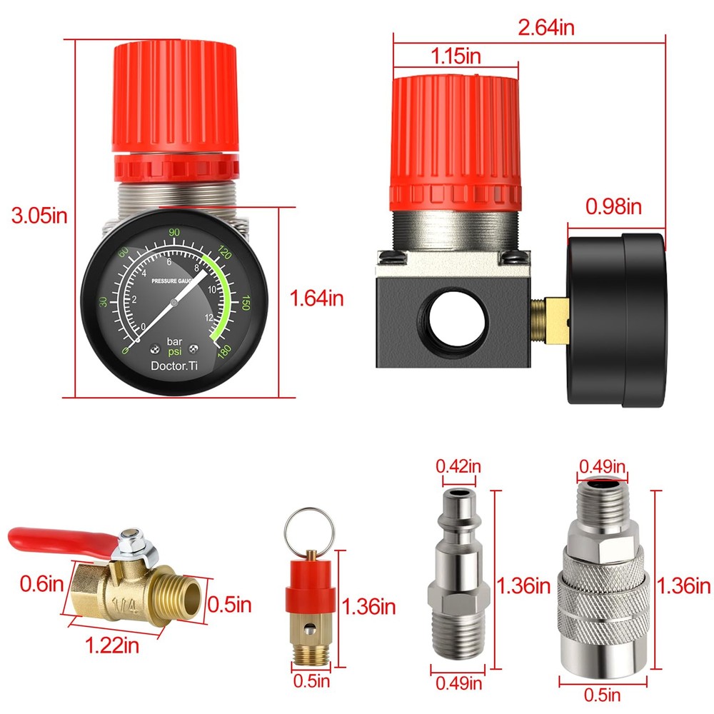 Preciva Air Compressor Pressure Switch Control Valve with 4 Way Black