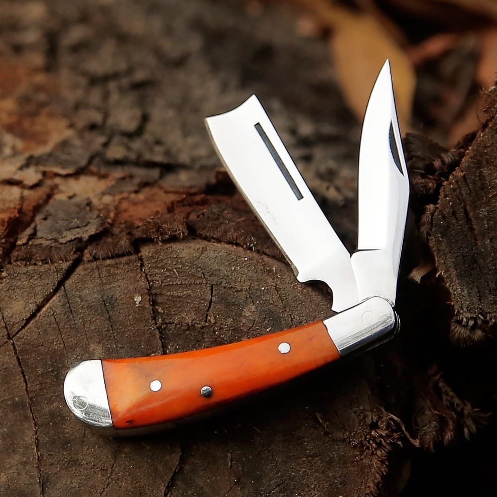 Two Blade Folding / Pocket Knife with ( Camel Bone Handle )