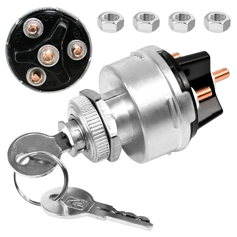 1 Set Wires Ignition Switch， with Key 4 Position Universal Silver Metal