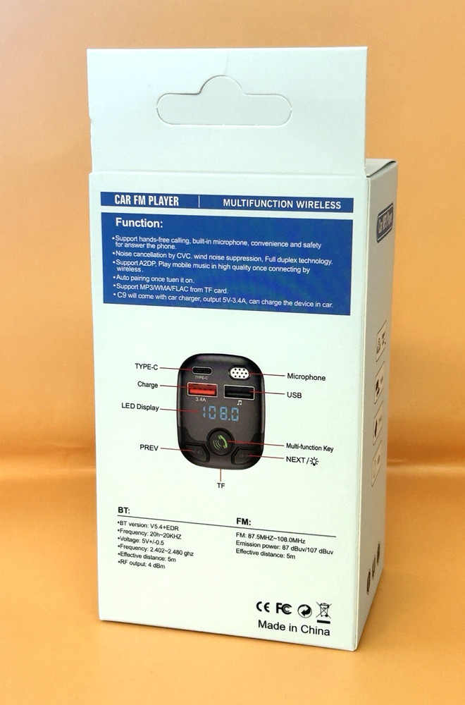 Car Charger FM Transmitter Bluetooth 5.0 PD Type-C Dual USB Ambient Player Hands