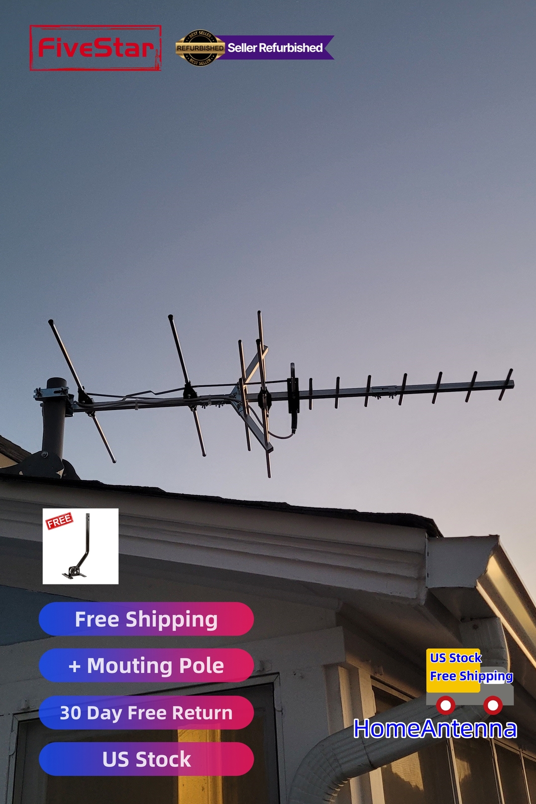 Superior Yagi Outdoor TV Antenna 200 Mile Digital HD Roof Attic Mount