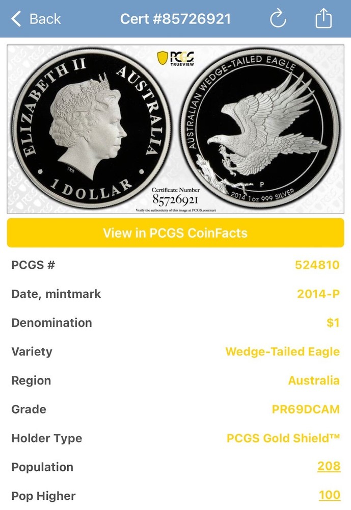 2014 Proof Australian Wedge-Tailed Eagle PCGS PR69DCAM Gold Shield (Secure +)