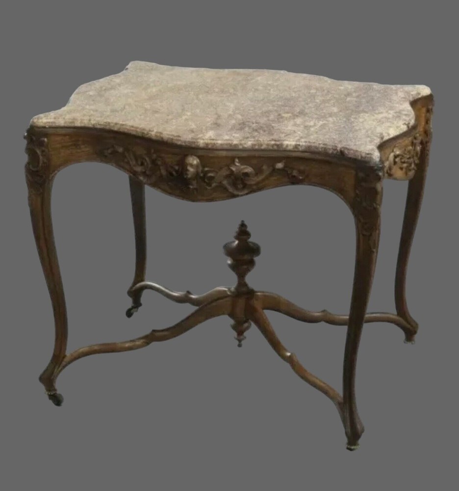 Antique Victorian Marble Top Figural Carved Parlor Table