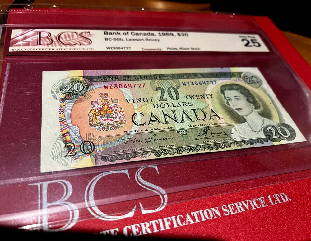 MISCUT/MIS-ALIGNED 1969 $20-BCS Certification Very Fine BC-50b