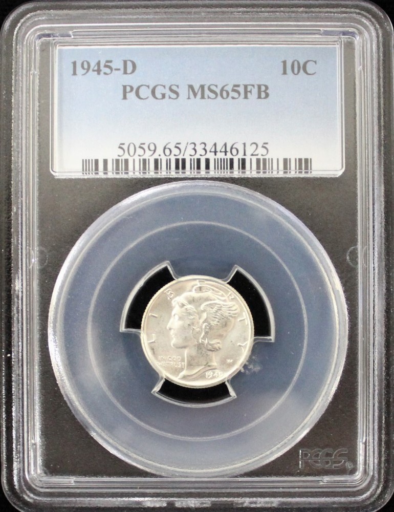 1945-D 10C MERCURY SILVER DIME - PCGS MS65FB