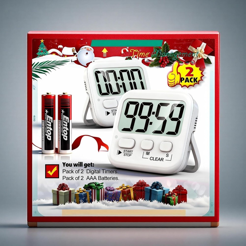 Versatile 2 Pack Countdown Timer for Classroom and Cooking - Batteries Included