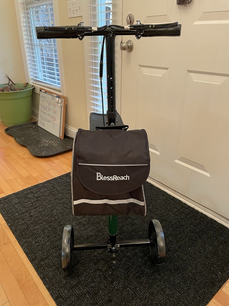 Blessreach Knee Scooter, Steerable, Foldable, Green, With Front Storage