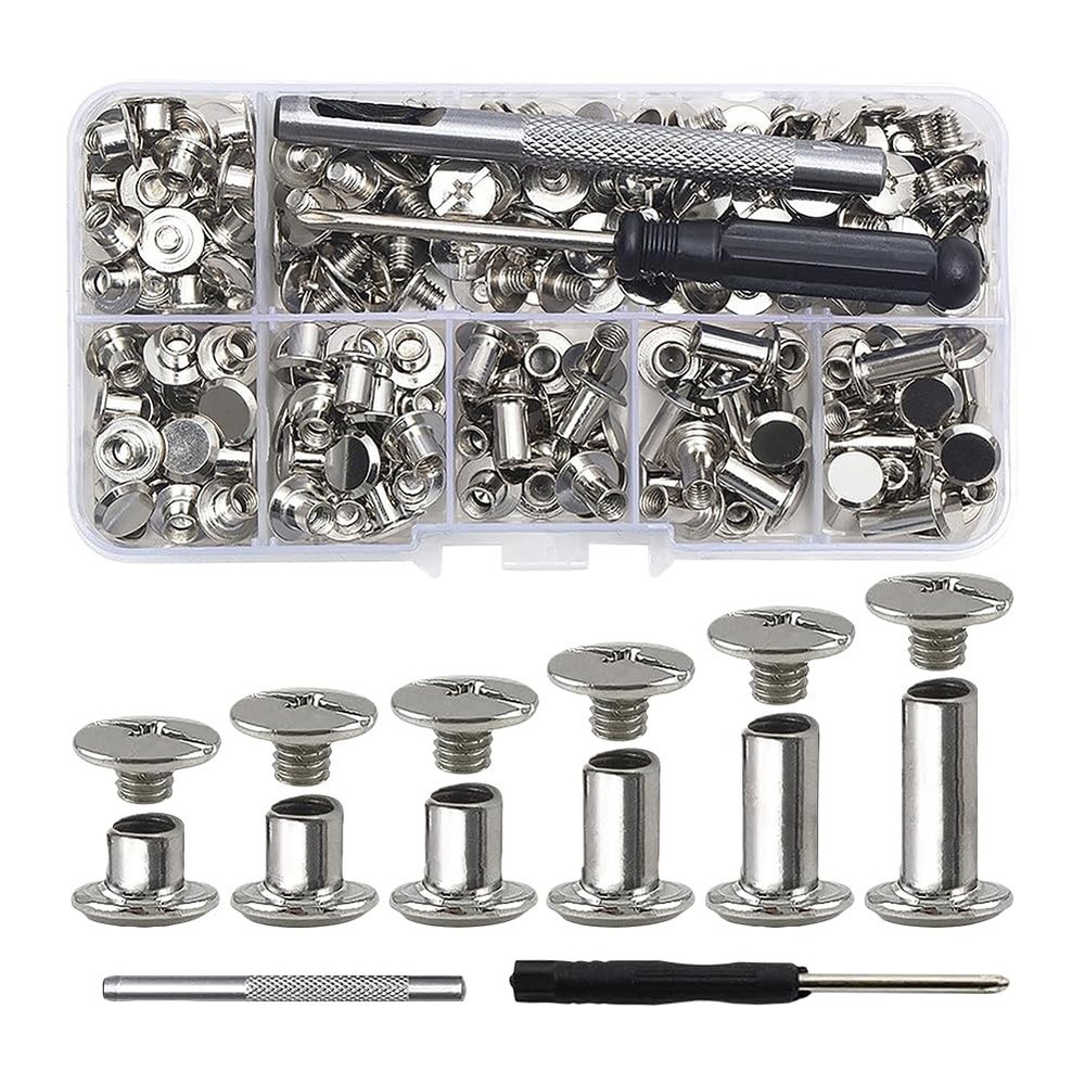 Chicago Screws Assorted Kit 110 Sets 6 Sizes Flat Head Studs for Leather