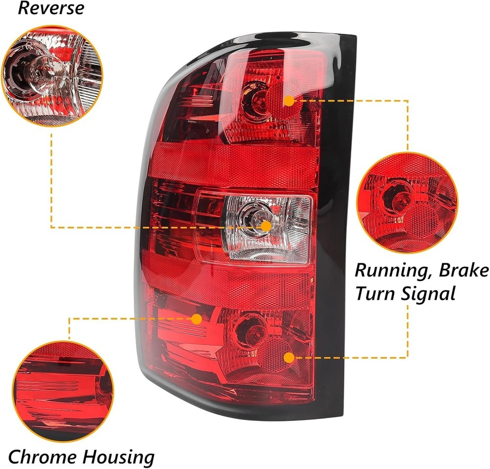Tail light Assembly for Chevy Silverado 2007 Left (Driver Side) Black Trim