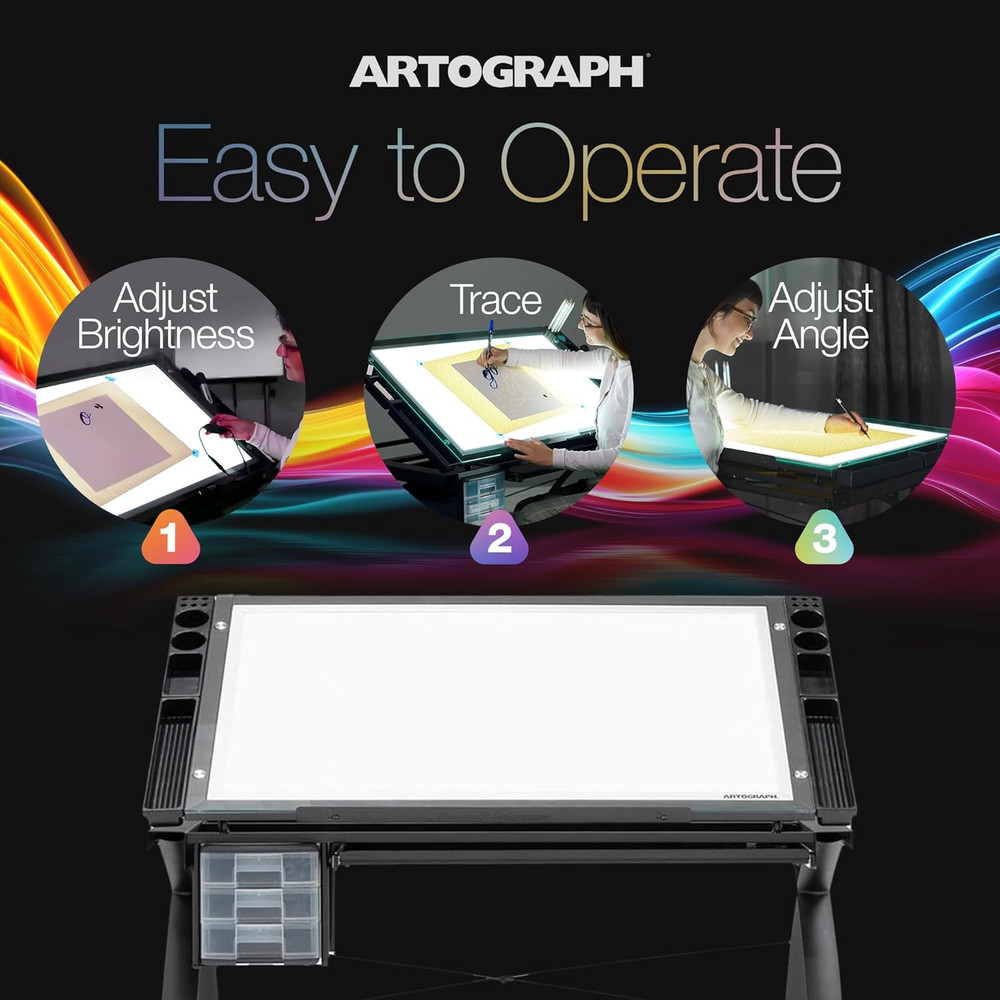 Adjustable Dimmable Light Tracing Table for Artists with Storage Solutions