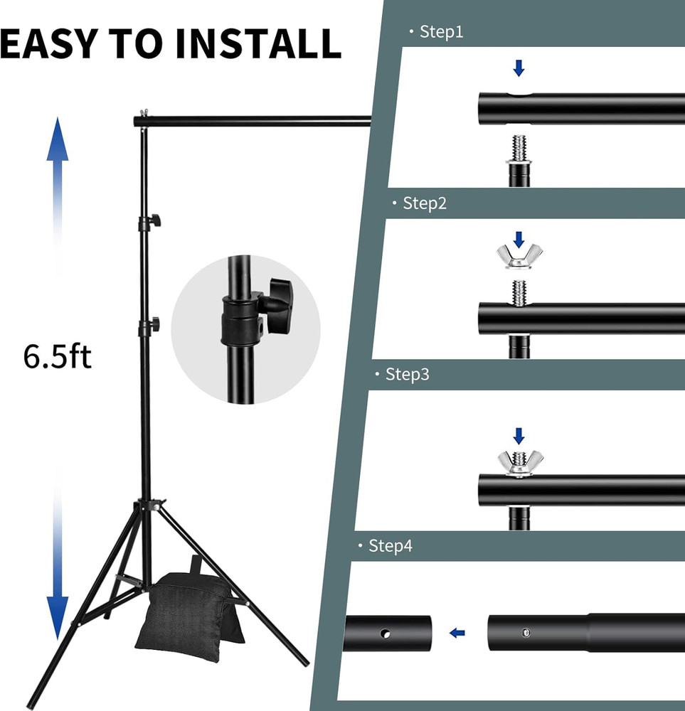 6.5 FT Heavy Duty Backdrop Stand KIT Photography Studio Background Support+Case