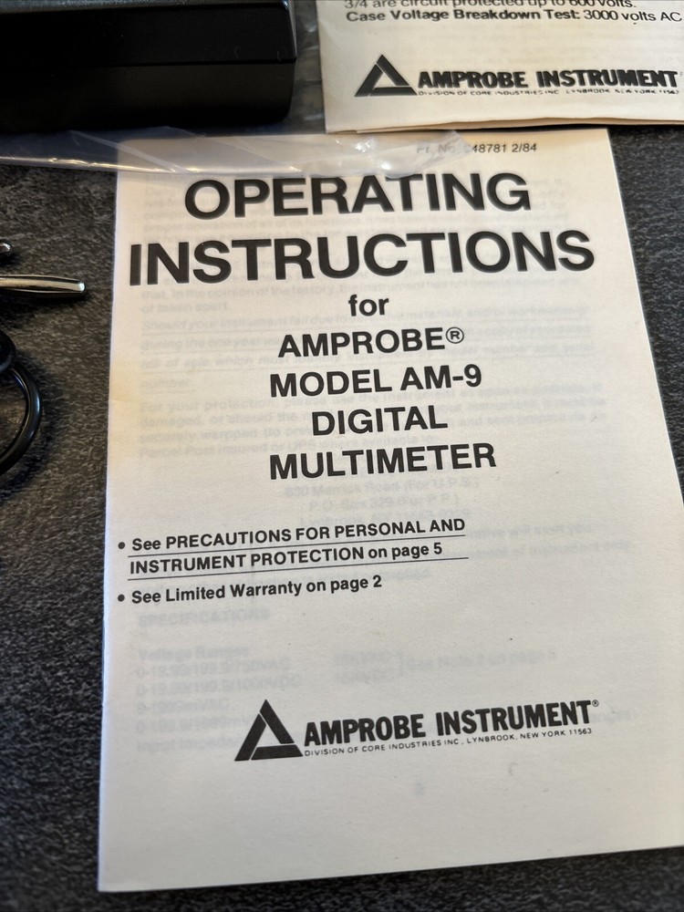 Amprobe Model AM-9 Digital Multimeter With Accessories #DD