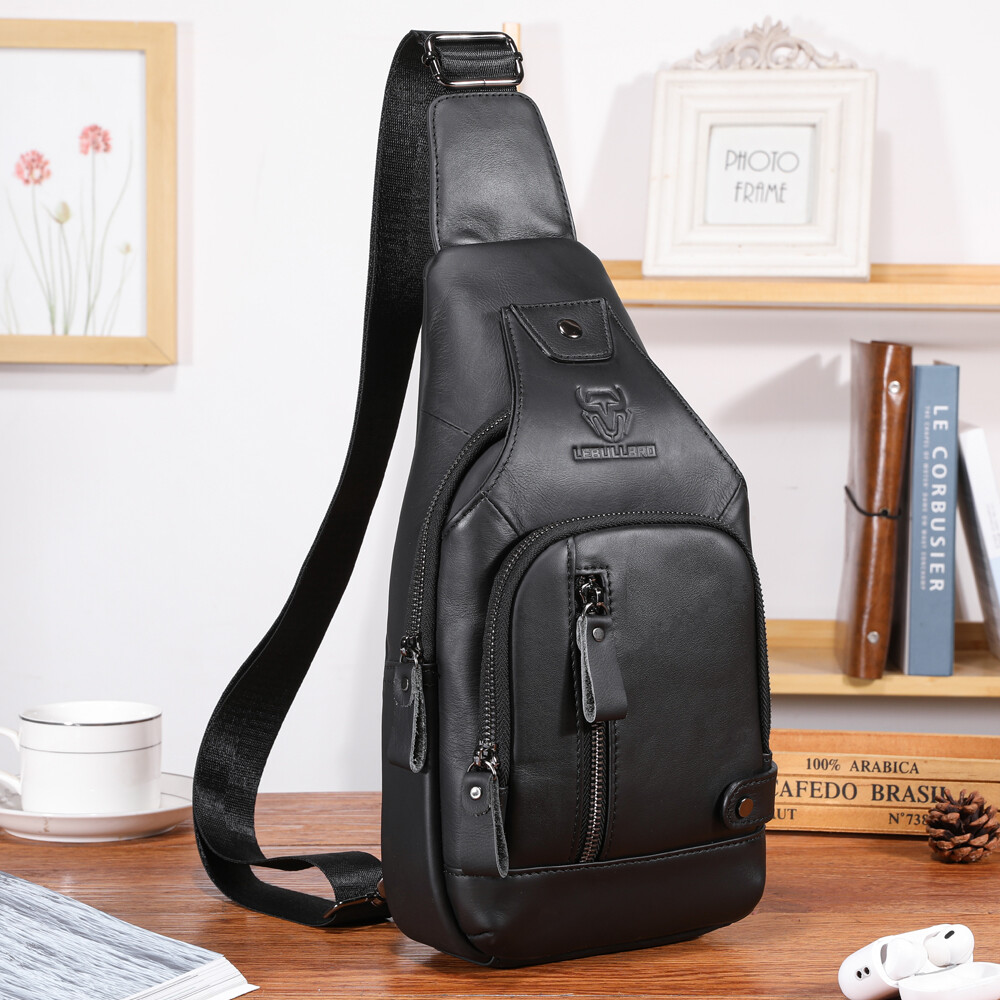 Mens Sling Backpack Cowhide Genuine Leather Chest Crossbody Shoulder Bag New