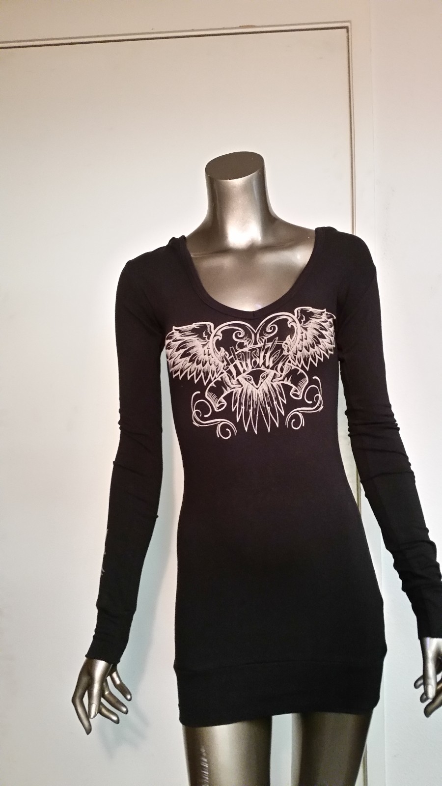 new womens hustler tattered long sleeve hoodie retail 48.00