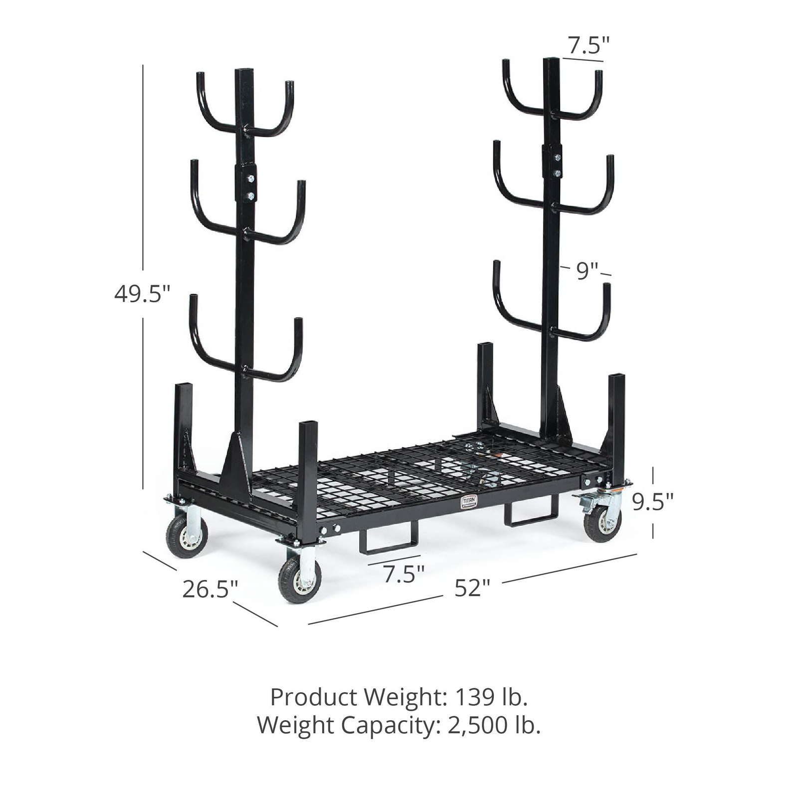 Titan Attachments Mobile Conduit Lumber and Pipe Rack with Eight Bins