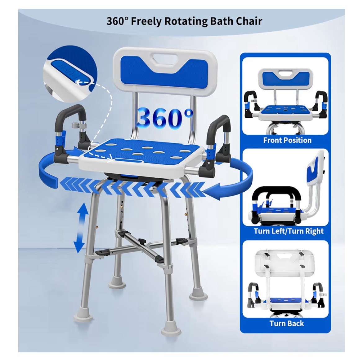 Swive Shower Chair with Arms and Back Heavy Duty 500 lbs for shower bath