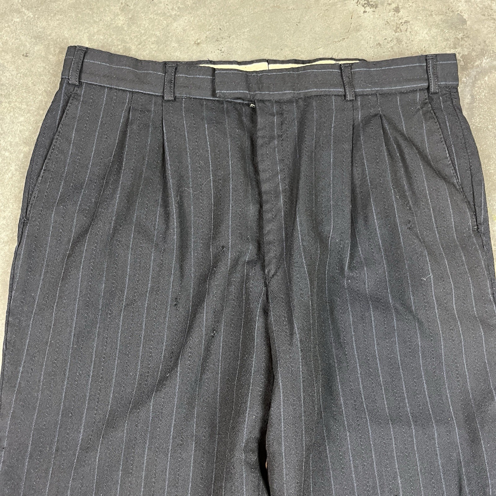 Vintage Wool Blend Pants Mens 32x32 Blue Flaws Distressed Preppy Stripes Preowne