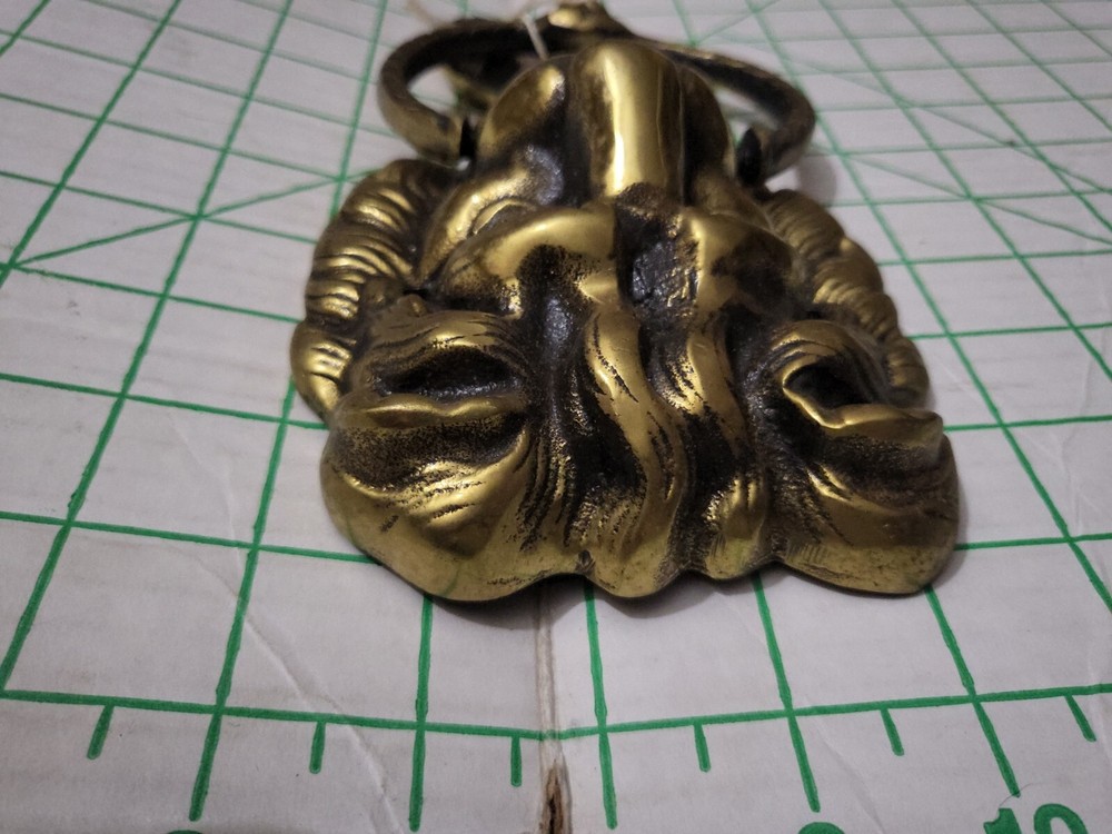 Old Vintage Heavy Solid Brass Lion Head Door Knocker Nice Condition