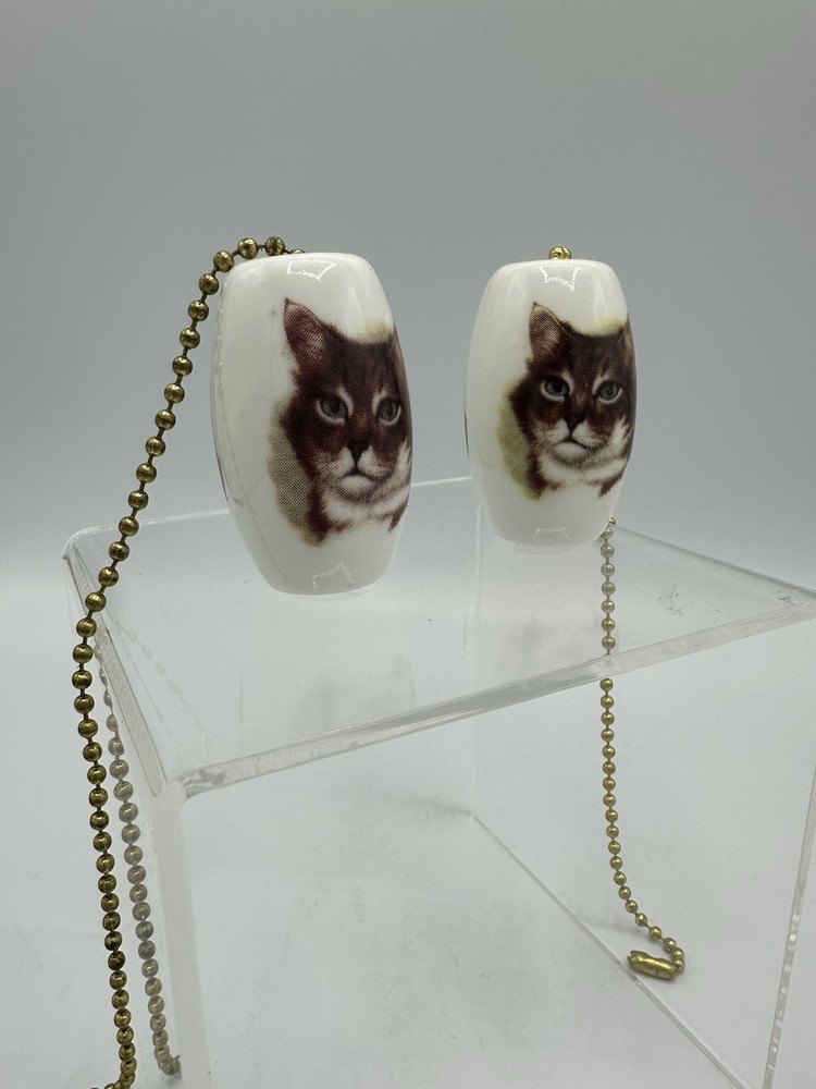 Ceiling Fan Pull Chain White Ceramic Cat Face