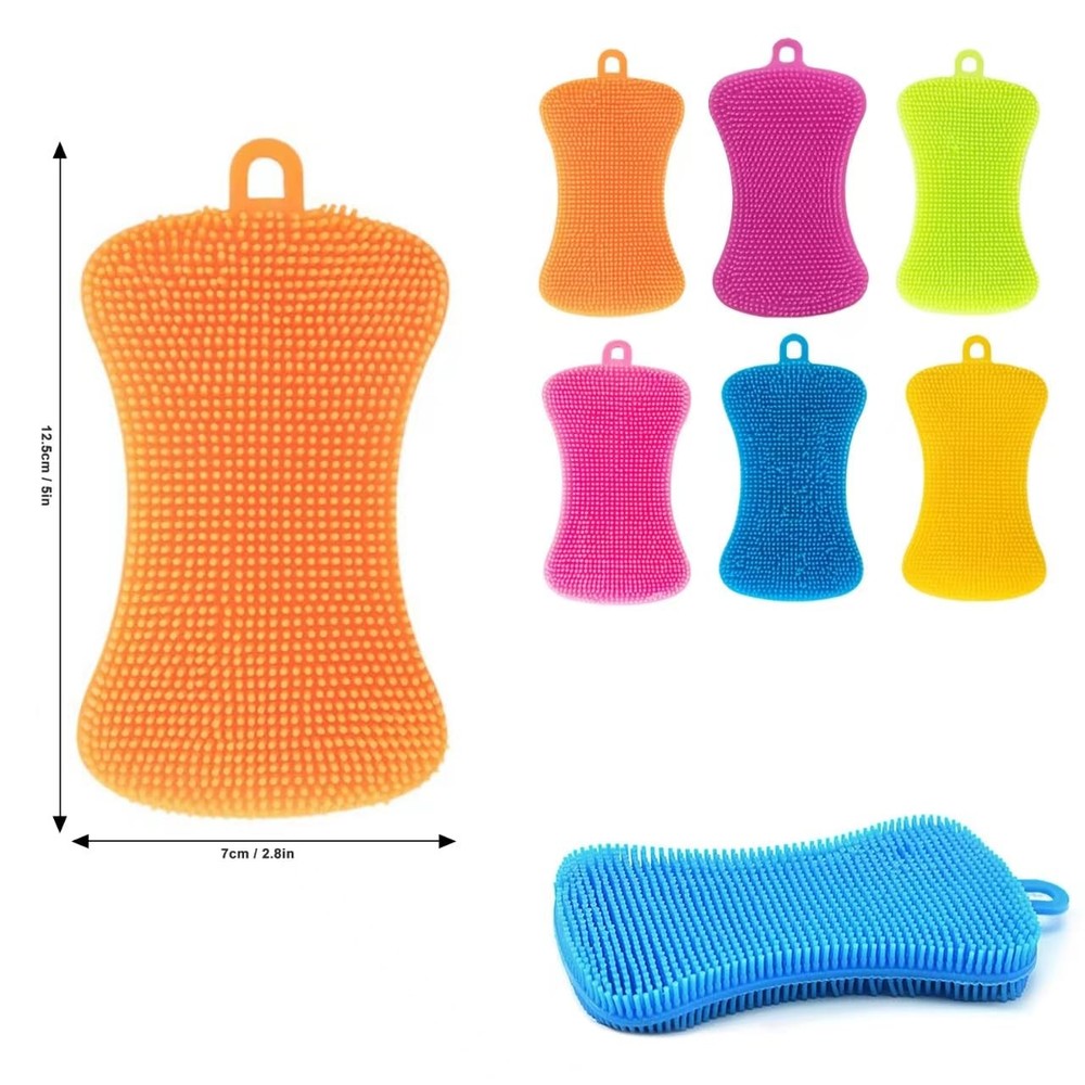 Silicone Dish Sponges 6 Pack Durable Fast Dry Multi Purpose Kitchen Set