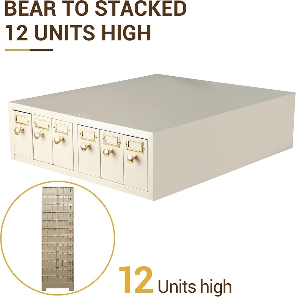 Microscope Slide Storage Cabinet,6 Drawers,Metal, Stackable, Tan NEW