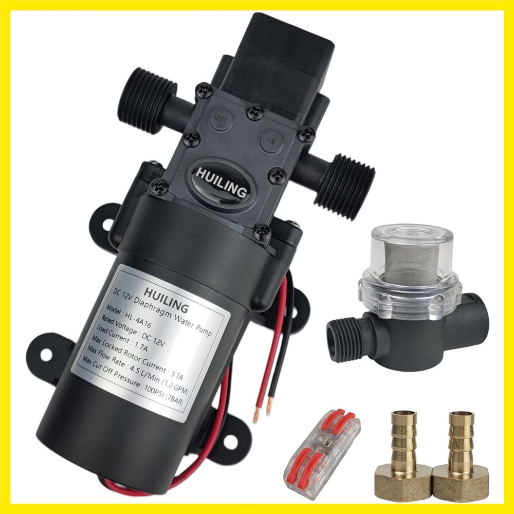 DC 12V Diaphragm Pump, Self-Priming Pump with Filter Quick Connection Termina...