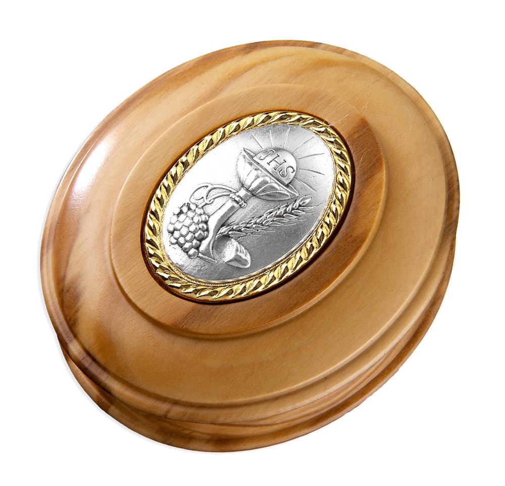 First Holy Communion Olive Wood Keepsake Box 2 3/4" x 2 3/8", Made in Italy