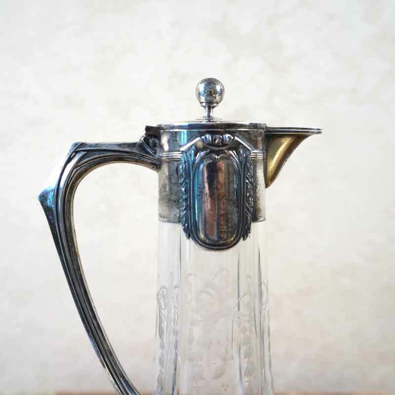 Unique Antique Silver Crystal Repousse Jug