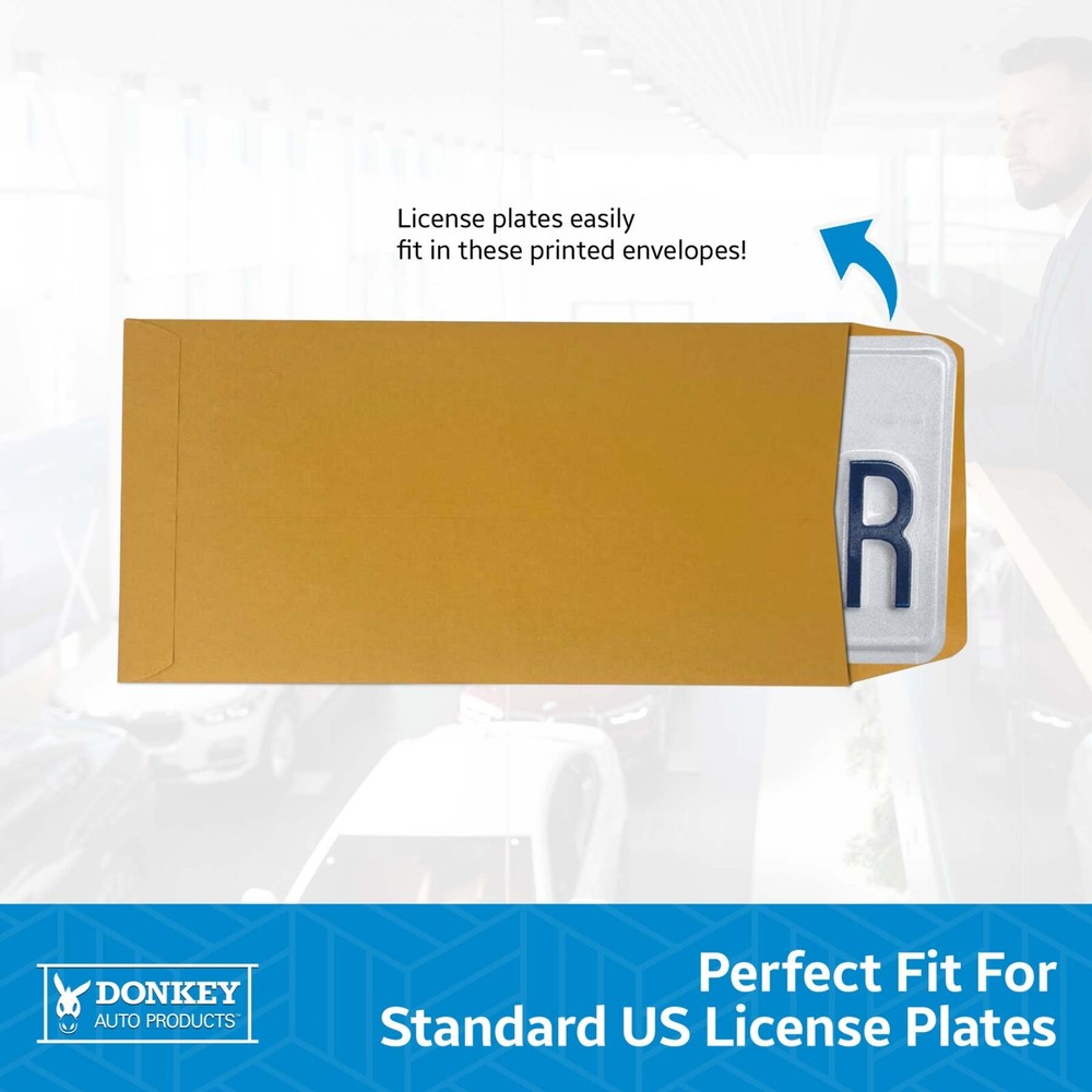 Printed License Plate Envelopes - Moist & Seal (100 per box)