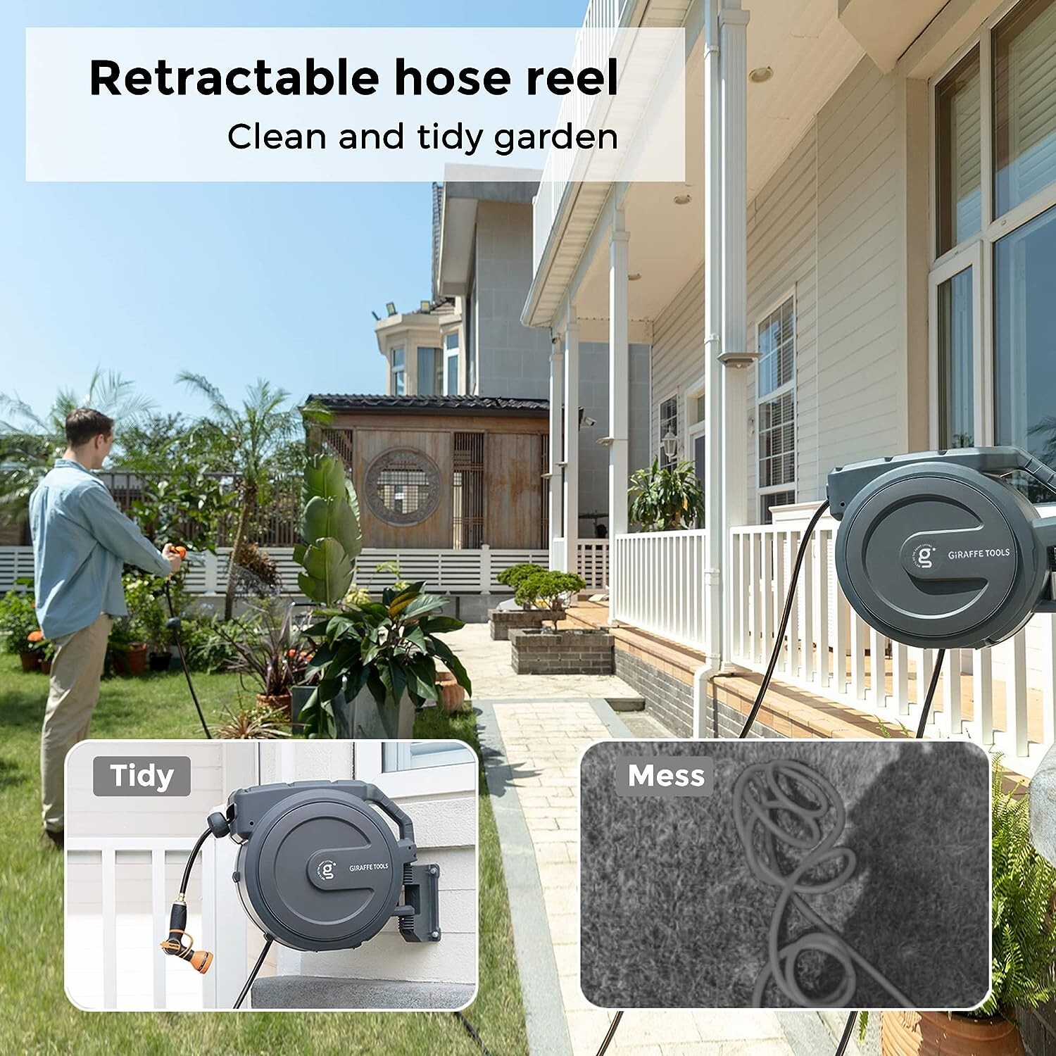 Giraffe Tools 5/8-In 90-Ft Retractable Garden Hose Reel