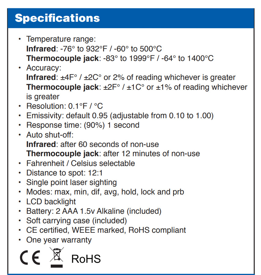 COOPER 412 INFRARED THERMOMETER