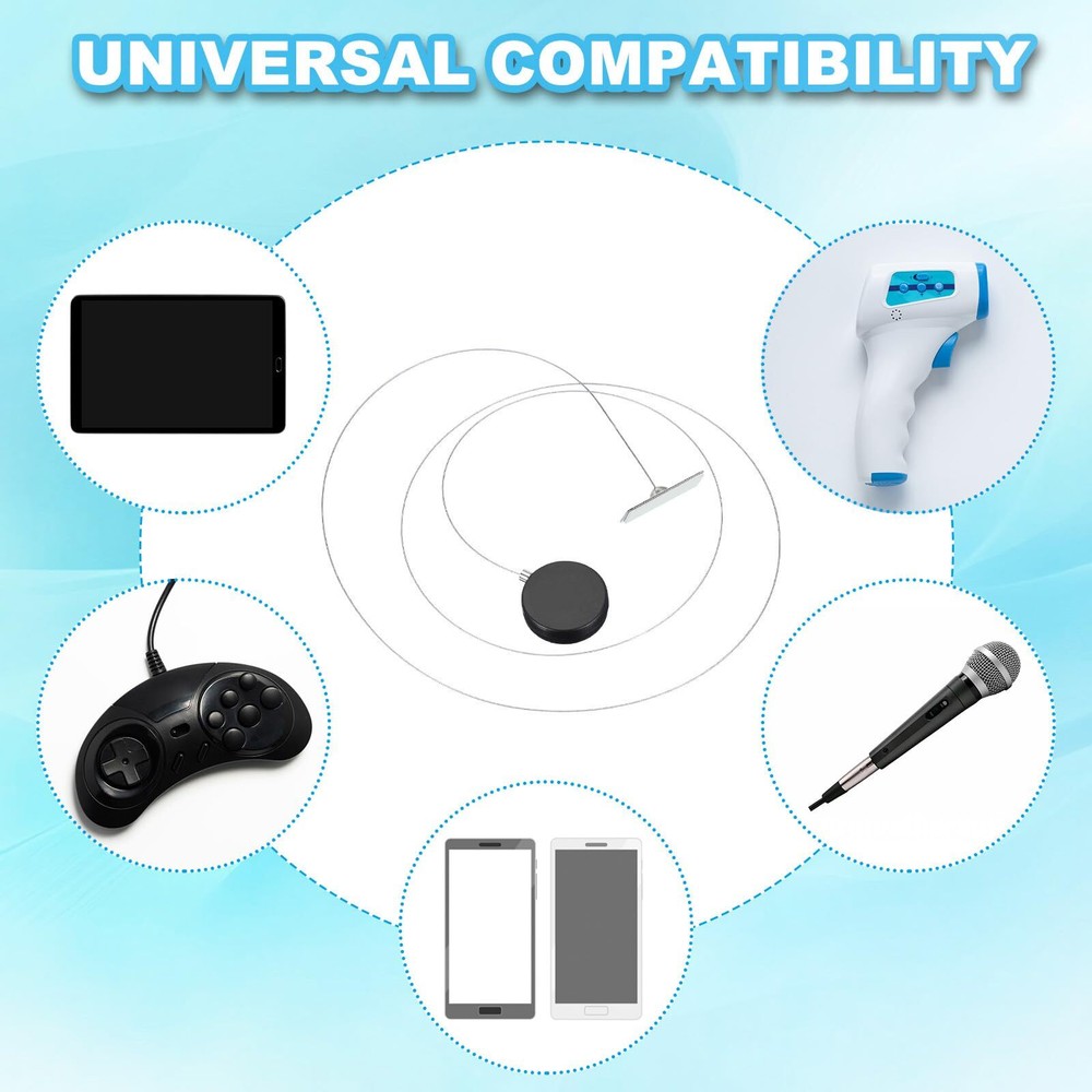 3.3 Ft Retractable Remote Control Tether 2 Pcs Round Security Cable Lanyard L...