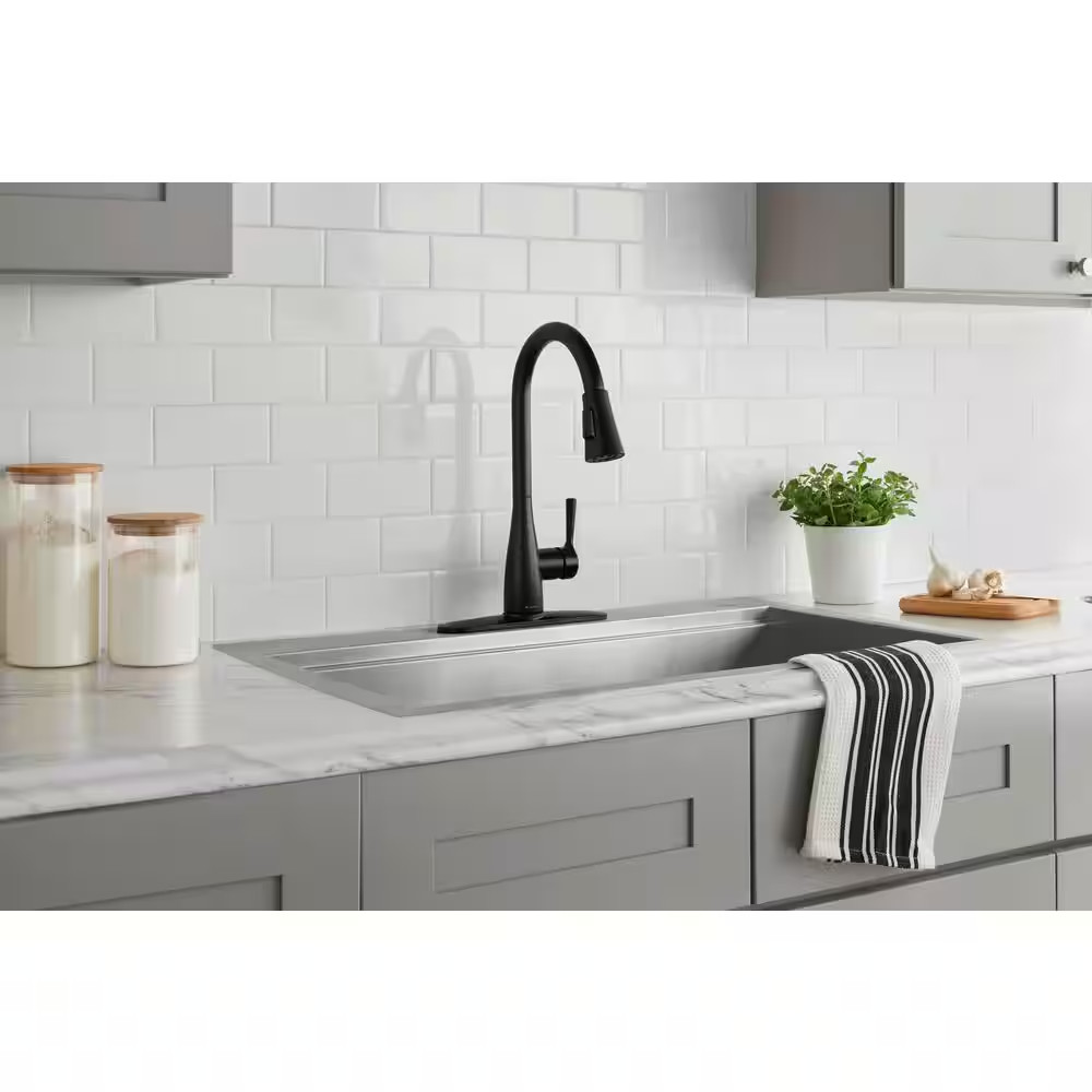Sadira Single-Handle Pull-Down Sprayer Kitchen Faucet in Matte Black